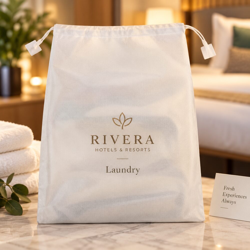 Laundry Non-Woven Bags printed with a placeholder brand design