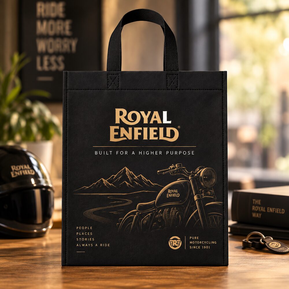 Loop Handle Non-Woven Bags printed with a placeholder brand design