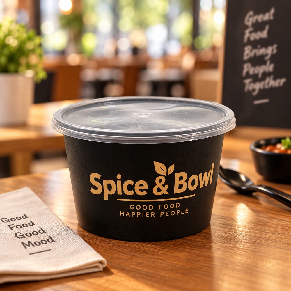 Custom branded food container with printed branding