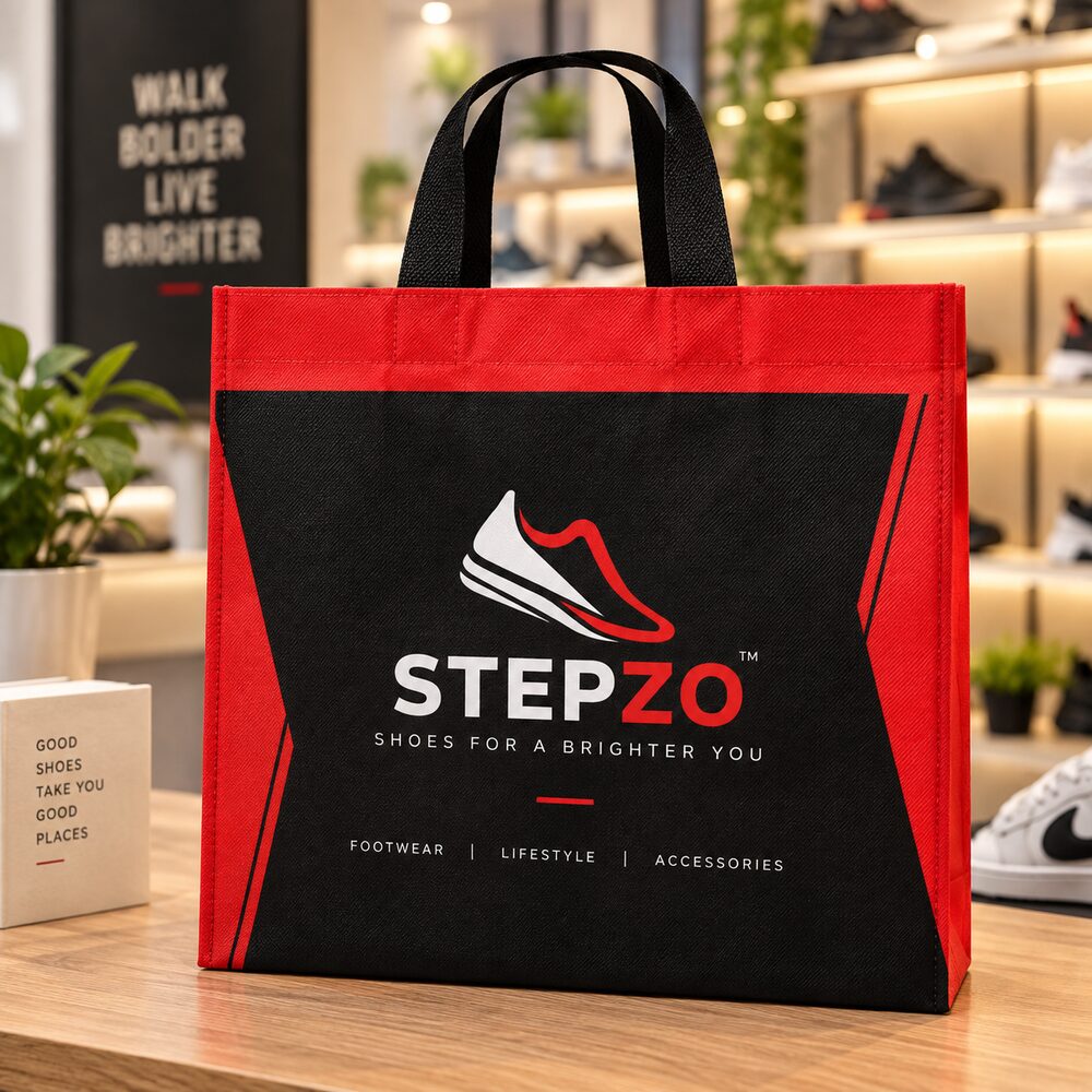 Shoe Packing Bags printed with a placeholder brand design