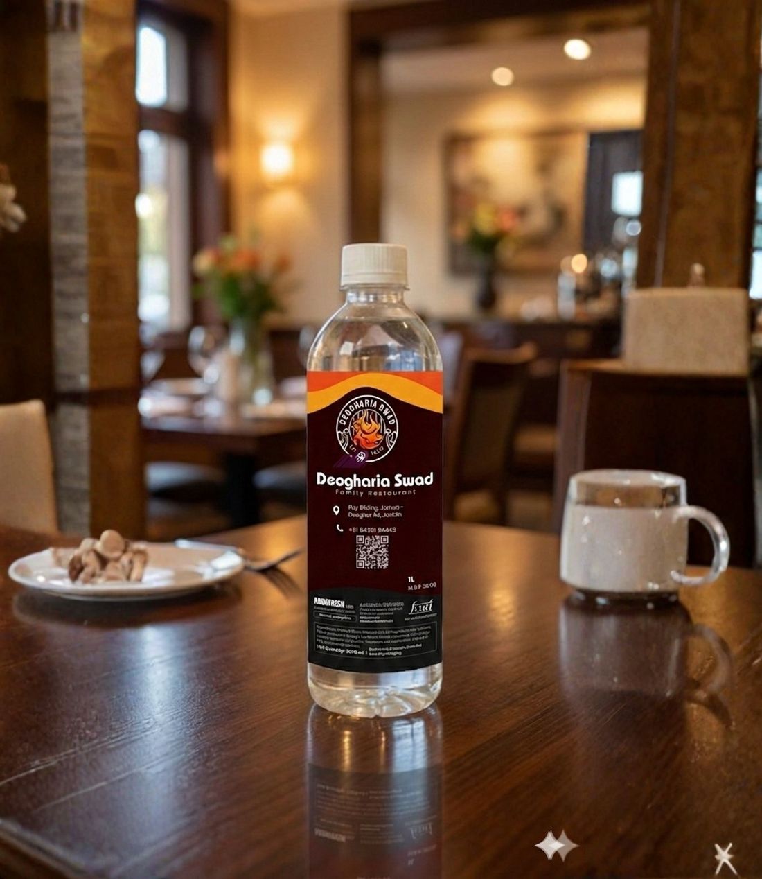 Custom branded water bottle produced for a business